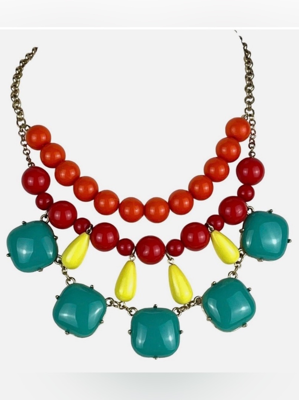 Multicolor Statement Beaded Necklace - Orange, Red, Teal & Yellow